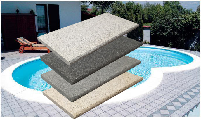 Scandi Roc Aktion Beckenrandstein Naturstein Kiruna 8-Förmiges Komplettset 5,5 m x 8,55 m Granit Baltic Light Grey