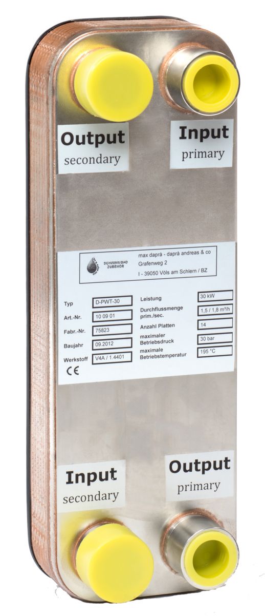 Swim-Tec Plattenwärmetauscher Gelötet V4A PWT 50/36 kW Ohne Isolierung