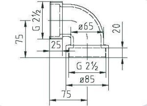 Winkelsatz 90°, G2½ I.G. x G2½ A.G. für Einbausätze Taifun und Taifun-Duo
