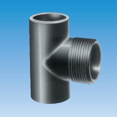 PVC T-Stück 90° Ø 50 mm Klebemuffe x 1" AG