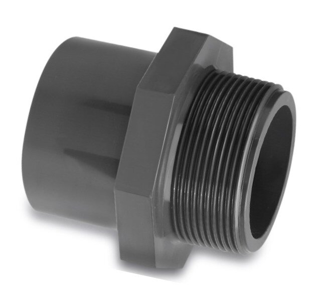 Swim-Tec PVC Übergangsmuffe 63/75 mm x 2 1/2" AG (Klebemuffe Innen/Außen x Gewinde)