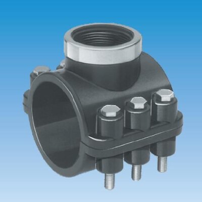 PP-Anbohrschelle d 140 mm x 1 1/4" mit Innengewinde - verstärkt