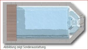 Swim-tec 900 Polyester Becken 9,10 m x 3,70 m x 1,50 m. 50,51 m³ Schwimmbecken weiß