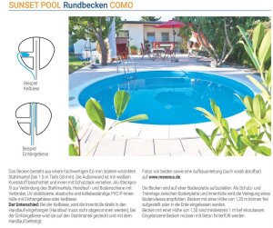 Meranus Rundbecken COMO Höhe 1,50m  0,8 mm Folienstärke Schwimmbecken