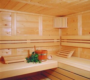 Saunatop Blockbohlensauna Brillant 58 mm Kassettenbauweise 4-Eck