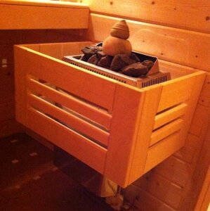 NEW Sauna Ofenschutzgitter Maxi Abachi/Fichte U-Form B x...