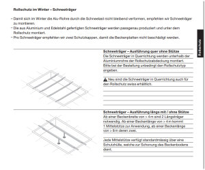 Bieri Schneeträger Längsseite des Beckens aus Aluprofilen mit Stützfüßen (UNIVERSAL / NOVAROLL) inkl. Schutzplatte Ø150 mm (PVC)