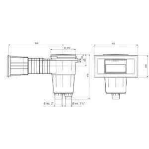 Astral Breitmaulskimmer ABS verlängert 17.5 für Beton-/Fliesenbecken Einbaumaß 535 mm