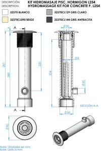 Hydromassagedüse-Kit für Betonbecken 280 mm Weiß