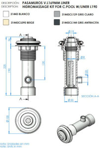 Hydromassagedüse-Kit für Folienbecken 190 mm Weiß