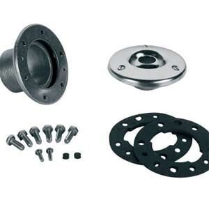 Einlaufdüse Edelstahl V4A für Folienbecken R 1 1/2" inkl. Dichtung und Schrauben Kugel Ø 20 mm