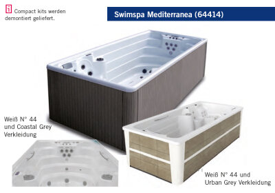 Swim Spa Mediterranea Coastal Grey Verkleidung + Jets aus Edelstahl + LumiPlus + Abdeckung