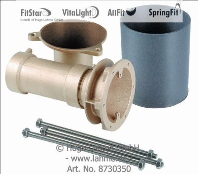 Einbausatz aus Rotguss für alle Schwallduschen und Schwaller für Fliesen- und Folienbecken