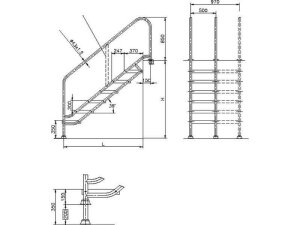 Treppe deluxe V4A 6-stufig rutschfest Beckentiefe bis 1,55 m Breite 970 mm