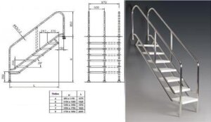 Treppe deluxe V4A 6-stufig rutschfest Beckentiefe bis 1,55 m Breite 970 mm