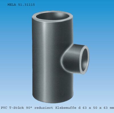 PVC T-Stück 90° reduziert Klebemuffe d 63 x 50 x 63 mm