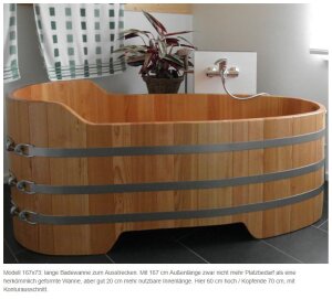 Holzbadewanne Lärche 164 cm x140 cm