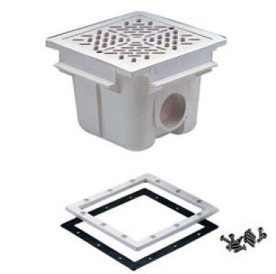 ABS Bodenablauf quadratisch 210 x 210 mm inklusive Gitter für Folienbecken
