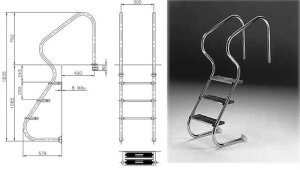 Treppe Deluxe V4A 3-stufig kurze Bauweise Schwimmbadleiter