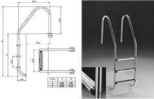 Einbauleiter Edelstahl 2 -stufig weiter Holm Schwimmbad Leiter Standard