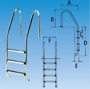 Einbauleiter Edelstahl 2 -stufig weiter Holm Schwimmbad Leiter Standard