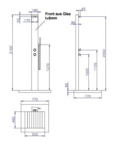 IDEAL Dusche Kuba mit Glasfront Kalt- & Warmwasser mit WPC Holzimitat