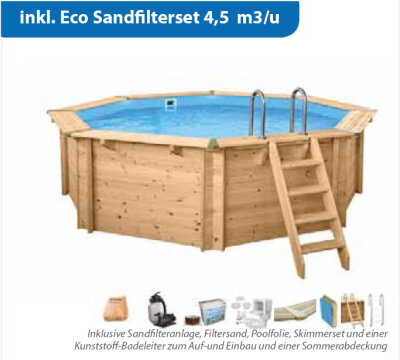 Interline Holzpool Bali 8-Eck 4,40 x 1,36 m inkl. Eco Sandfilterset 4,5 m3