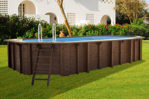 Interline Holzpool Bali 8-Eck Oval 6,40 x 4,00 m inkl. Eco Sandfilterset 8 m3