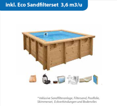 Interline Holzpool Bali Rechteck 2,10 x 2,10 m inkl. Eco Sandfilterset 3,6 m3