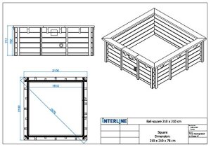 Interline Holzpool Bali Rechteck 2,10 x 2,10 m inkl. Eco Sandfilterset 3,6 m3