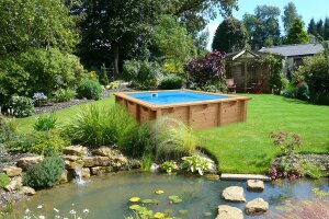 Interline Holzpool Bali Rechteck 2,10 x 2,10 m inkl. Eco Sandfilterset 3,6 m3