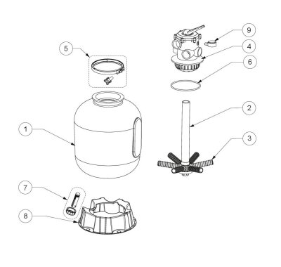 STA-RITE 6-Wege Ventil 1 1/2" Top Mount für CRISTAL-FLO ohne Spannband