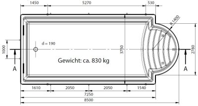 Aquacomet KFT GFK Fertigbecken Kalipso 850 Ceramicline