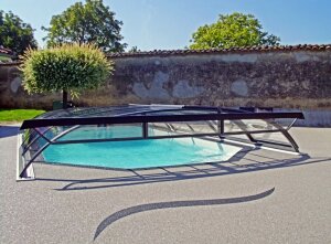 Alukov Schwimmbadüberdachung Azure Flat Compact Typ 5 - 4,25x8,55x0,90m Seiteneinstieg Rechts