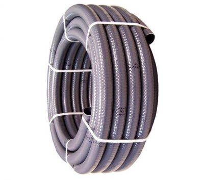 PVC Poolflex Rohr Flexibel d 50 mm grauer Spiral-Klebeschlauch 12 lfm Kurzrolle