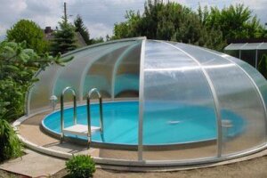 Vöroka Schwimmbad Überdachung RUNDHALLE 4 mm Klarglas