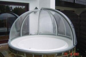 Vöroka Schwimmbad Überdachung RUNDHALLE 4 mm Klarglas