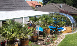 Vöroka Schwimmbad Überdachung RUNDHALLE 4 mm Klarglas