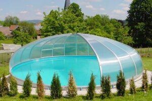 Vöroka Schwimmbad Überdachung RUNDHALLE 4 mm Klarglas