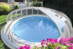 Vöroka Schwimmbad Überdachung RUNDHALLE 4 mm Klarglas