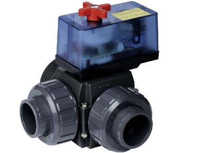 Praher 3-Wege-Kugelhahn Ø 50mm mit elektrischem Stellmotor 24 V Modell S4 EO510 MVO