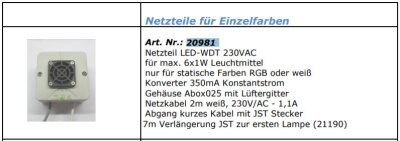 WDT Netzteil LED-WDT max. 6x1W Leuchtmittel