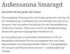 Saunatop Außensauna Smaragd 68 mm extra strong