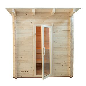 Saunatop Außensauna Achat Glasfront mit Pultdach 68 mm