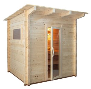 Saunatop Außensauna Achat Glasfront mit Pultdach 68 mm