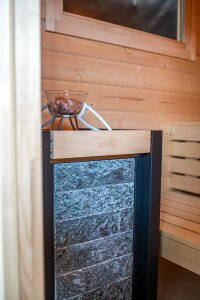 Saunatop Außensauna Achat Glasfront mit Pultdach 68 mm