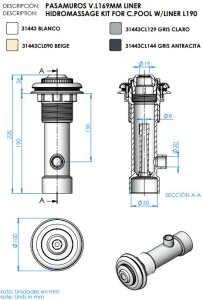 Hydromassagedüse-Kit für Folienbecken 190 mm Grau RAL7004