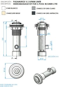 Hydromassagedüse-Kit für Folienbecken 190 mm Sand RAL 1015