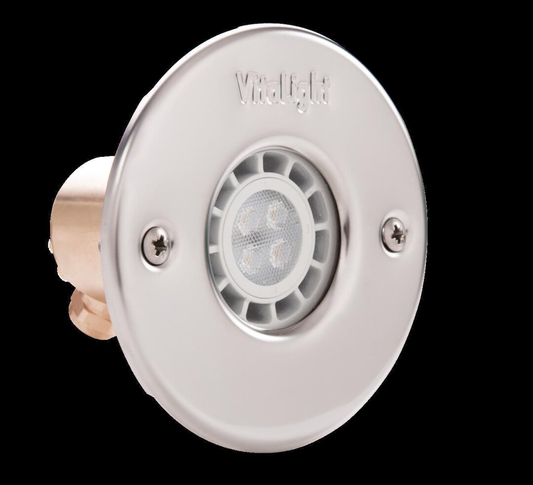 Hugo Lahme Vitalight Unterwasserscheinwerfer 110mm mit 4 LED Kombi komplett aus V4A Edelstahl 3000 Kelvin