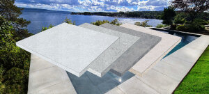 Beckenrandstein Granit L-Stein Natur Sydney Rechteckiges Pool-Komplettset